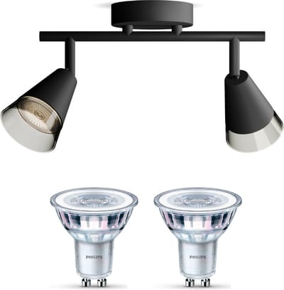 Philips Cleft Opbouwspot (Zwart) - Warmwit Licht - Plafondspot met 2 Lichtpunten - GU10 - Niet Dimbaar
