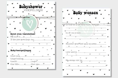 Babyshower Invulkaarten - Feestkaarten Voorspellingen - Babyborrel Vieren - Dubbelzijdig Bedrukt - A5 Formaat - Wit