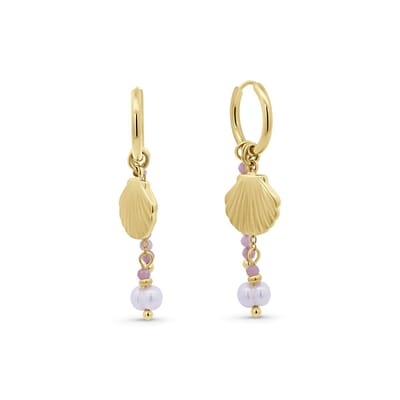 8CE-70625 - CO88 Collection – Oorbellen roze met schelp – goudkleurig