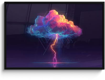 Poster in lijst - Fotolijst 120x80 cm - Posters - Donderwolk - Bliksemschicht - Licht - Blauw - Posterlijst zwart - Decoratie - Wanddecoratie woonkamer - Muurdecoratie slaapkamer