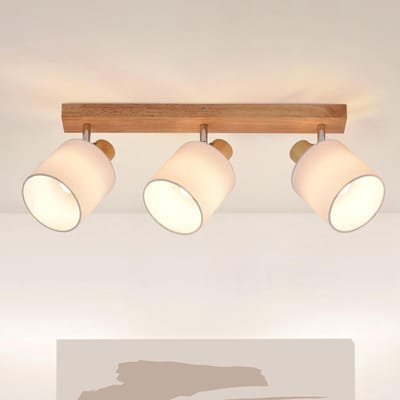 Glitzerlife - Plafondspot 3-lichts - Hout - Retro Vintage Boho - Draaibaar 350° - Stoffen kap - E14 - Woonkamer Slaapkamer Keuken Hal - Zonder lichtbron