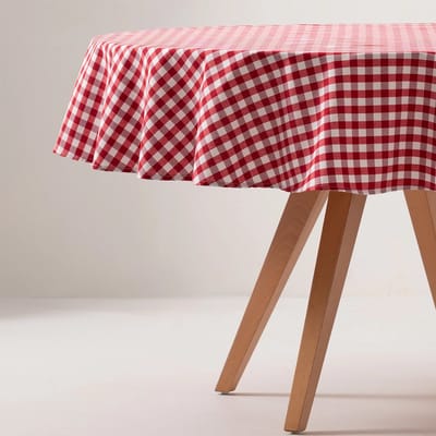 GAMUSI VICHY Rond Tafelkleed - Vlekwerend - Katoen Look - Ruitjes - 160 x 160 cm - Rood - OEKO-TEX