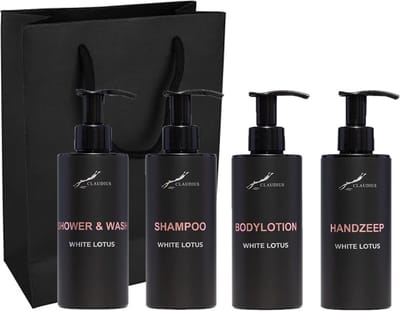 Compleet pakket White Lotus - Shower & Wash + Shampoo + Bodylotion + Handzeep - 300 ml per fles - complete set van 4 stuks - met luxe gift tas - cadeau - giftset voor hem en haar