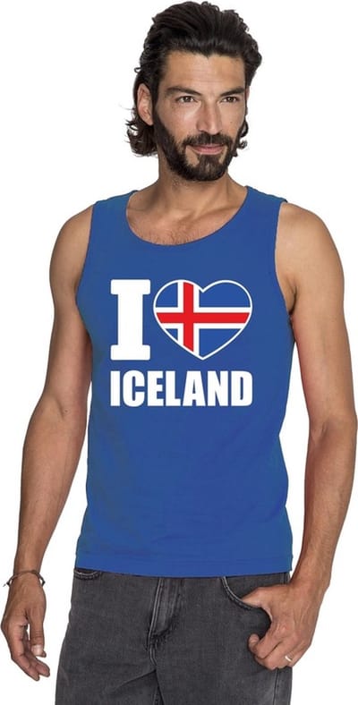 Blauw I love Ijsland supporter singlet shirt/ tanktop heren - Ijslands shirt heren S