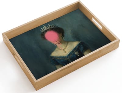 Dienblad hout 40x30 cm - Schootdienblad - Kroon - Roze druipend verf - Portret - Borrelplank rechthoek - Plateau dienbladen