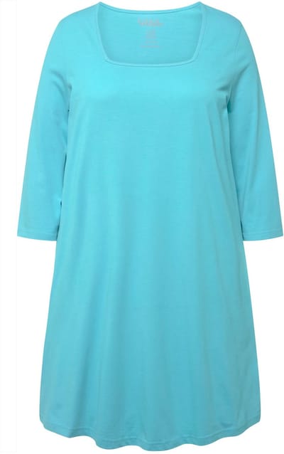 Ulla Popken - Dames - Longshirt A-lijn carréhals 3/4-mouw - Turquoise groen - Maat 50+