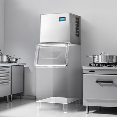 Commerciële ijsmachine - Ijsblokjesmaker machinekop - 163 kg/dag Capaciteit - Roestvrij staal - Zelfreinigend - Instelbare ijsblokjesmaat - Opslag voor 156 ijsblokjes - Alleen kop