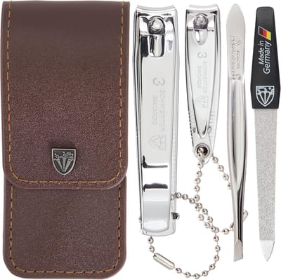 SnelShoppen - 4-delige manicure set in bruin kunstleer - Nagelset met pincet, saffier nagelvijl, vingernagelknipper en voetnagelknipper - Perfect voor