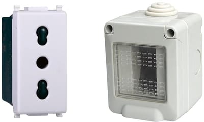 Kit elektrische box IP55, compleet met vruchten, compatibel met Vimar Plana, 1 module bypass-stopcontact 10/16 A, container met deksel, voor buiten en binnen