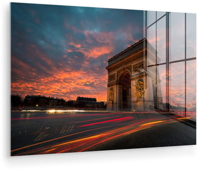 ® Glasschilderij 180x120 cm - Schilderij acrylglas - Kleurrijke lucht boven de Triomfboog in Parijs - Foto op glas - Muurdecoratie woonkamer - Wanddecoratie slaapkamer - Schilderijen
