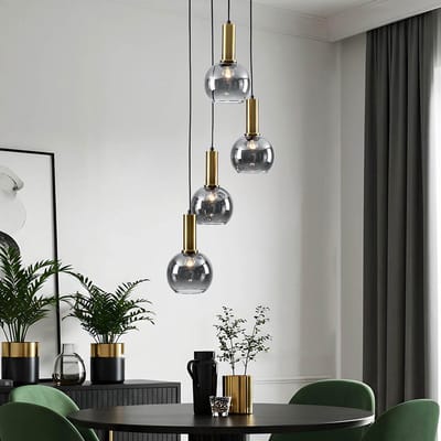 LumenXL Design gouden hanglamp - smoke glas, 4-lichts - Imme