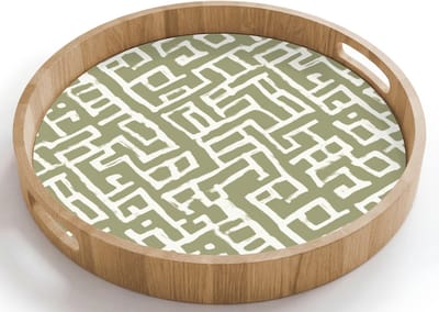 Dienblad rond 40x40 cm - Schootdienblad hout - Grafisch - Patroon - Groen - Borrelplank rechthoek - Plateau houten dienbladen