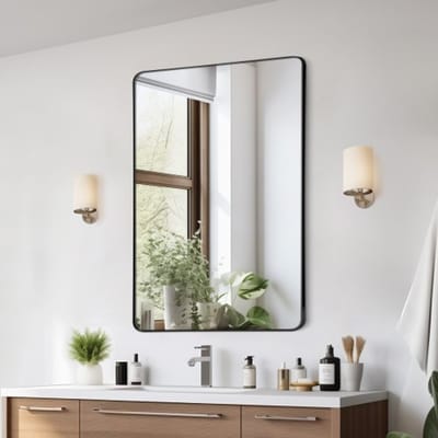 VEVOR Wandspiegel Make-upspiegel Badkamerspiegel 1016 x 762 x 25 mm Rechthoekige spiegel, zwart aluminium frame met Z-vormige beugel voor badkamer Slaapkamer Woonkamer