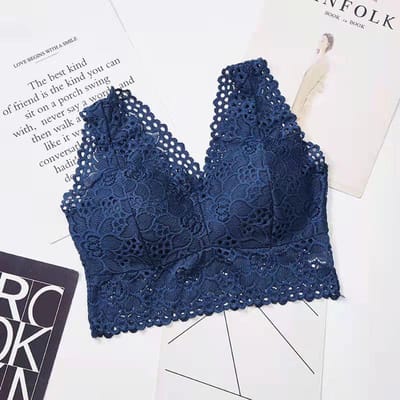 Sexy dentelle sans anneau en acier sommeil sous-vêtements femme beauté dos bustier tubulaire Anti-éblouissement confortable respirant barre de sport sous-vêtements gilet haut de Fitness XL bleu