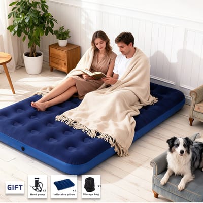 Opblaasbaar luchtmatras met handpomp kussen campingbed comfortabel draagbaar voor reizen en logeren