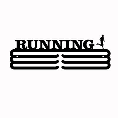 Running Man flank Medaillehanger 3bars zwarte coating - staal - (35cm breed) - Nederlands product - incl. cadeauverpakking - sportcadeau - medalhanger - medailles - marathon – muurdecoratie