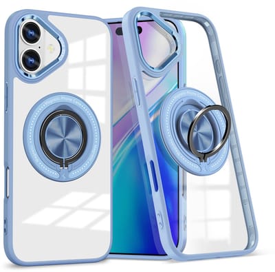 Magsafe Hoesje Geschikt voor iPhone 16 Plus hoesje Blauw Transparant - Met kickstand Draaibare Ring Houder