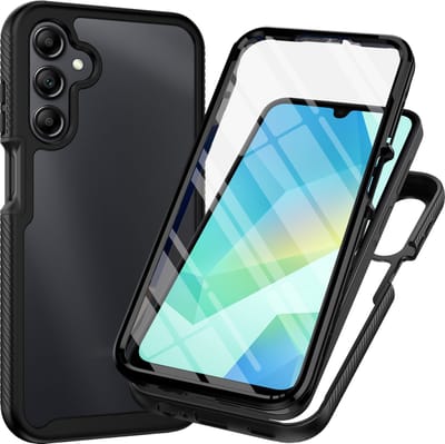 Cazy hoesje geschikt voor Samsung Galaxy A16 Hoesje - 360° Full Protection Case met ingebouwde Screenprotector - Zwart