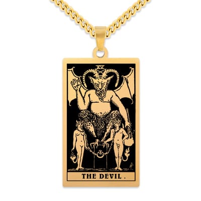 Tarot Ketting XV: De Duivel / The Devil - Goudkleurig Stainless Steel - Grote Arcana uit Rider-Waite Geïnspireerd - 60cm - Pax Amare