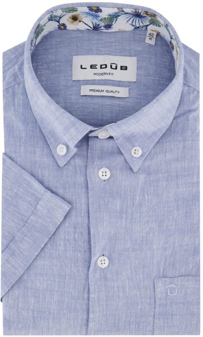 Ledub overhemd korte mouw blauw