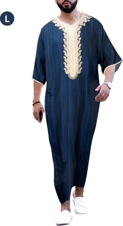 Livano Moslim Kleding - Djellaba Heren - Islamitische Kleding - Alhamdulillah - Arabisch Mannen Kaftan - Koningsblauw - Maat L