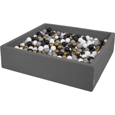 KiddyMoon Ballenbad voor kinderen Vierkant met 200 ballen ∅7cm 120x30cm - Ballenbak voor Baby's - Ballenbak ballen kleurrijke - Met schuimvulling - Ballenbad foam - Voor sensorische - Dunkelgrau: Wit Grijs Zwart Goud