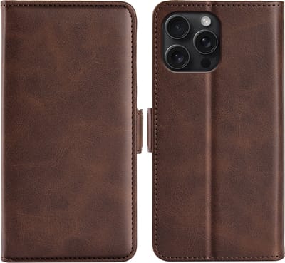 MobyDefend Hoesje - Geschikt voor iPhone 16 Pro - Luxe Wallet Book Case (Sluiting Zijkant) - Bruin
