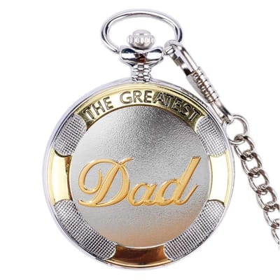 Fako - Zakhorloge - Pocket Watch - XXL - The Greatest Dad - 47mm - Zilver/Goud