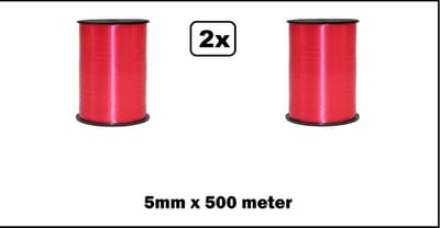 2x Krullint rood 5mm x 500meter - Vernieuwd, nu met folie beschermlaag om de rol - krul lint kerst thema feest decoratie kado kado gold verjaardag