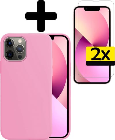 Hoesje - Met 2x Screenprotector - Geschikt voor Apple iPhone 14 Pro - Sterk & Shockproof - Back Cover - Siliconen Case - Telefoon Hoes - Telefoonhoesjes - Lichtroze