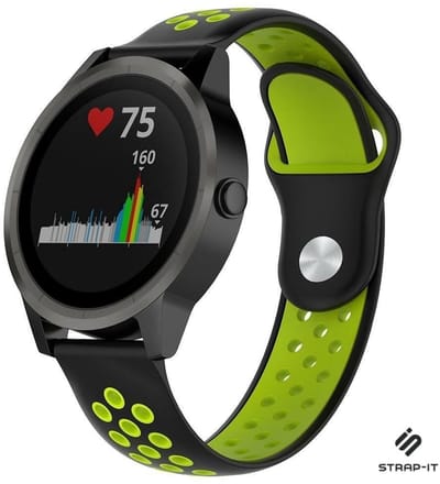 Strap-it Siliconen sport bandje - geschikt voor Garmin Vivoactive 3 / Vivoactive 5 / Venu / Venu SQ / Vivomove HR / Forerunner 245 / 570 - 42mm / 645 - zwart/geel