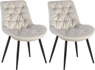 CLP Rossford Set van 2 eetkamerstoelen - klassiek - met rugleuning - velvet - fluweel - Fluweel/grijs