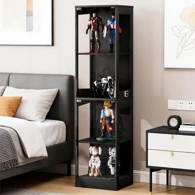 OKWISH Vitrinekast – Met Ledverlichting En Sensor – Voor Woonkamer En Slaapkamer – Acaciahoutkleur – 40x35x165 cm