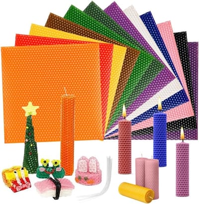 Natuurlijke Bijenwas Kaarsen Set voor Kaarsen Maken, Inclusief Katoenen Lont, Creatief DIY Pakket voor Volwassenen en Kinderen (12 Stukken)