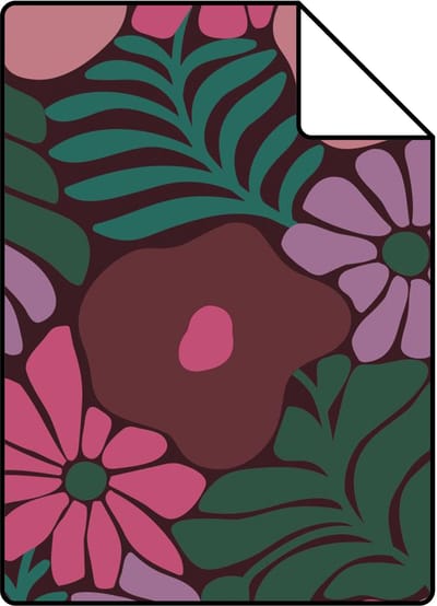 Proefstaal ESTAhome behang bloemen in Matisse stijl groen, roze en paars - 26.5 x 21 cm - 131137-S