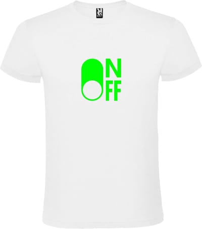 Wit T-Shirt met “ On/Off Button OFF “ afbeelding Neon Groen Size XS