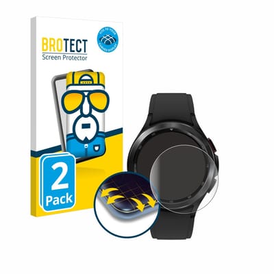 BROTECT - Screenprotector voor Samsung Galaxy Watch 4 Classic (46mm) - Folie Beschermfolie transparant volledig dekking - 2 Stuks