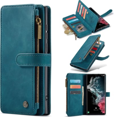 Casemania Hoesje Geschikt voor Samsung Galaxy S25 Ultra - Emerald Green - Luxe Portemonnee Book Case met Rits