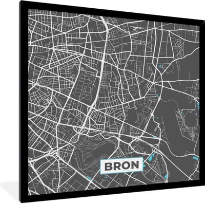 Fotolijst incl. Poster - Bron - Frankrijk - Plattegrond - Kaart - Stadskaart - 40x40 cm - Posterlijst