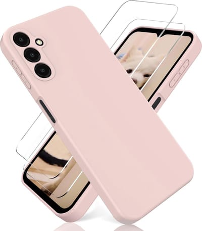 Hoesje geschikt voor Samsung Galaxy A15 hoesje zacht siliconen met 2 Stuks gehard glas Screenprotector- Arara backcover- Pink Sand