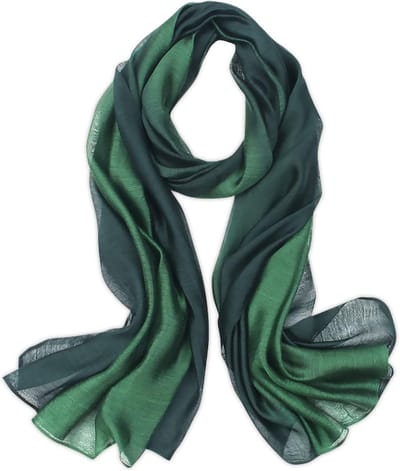 Elegante Zijden Sjaal voor Vrouwen met Gradient Kleur en Stiksels - Lichtgewicht en Zacht voor Alle Seizoenen, Donkergroen en Donkerblauw, One Size
