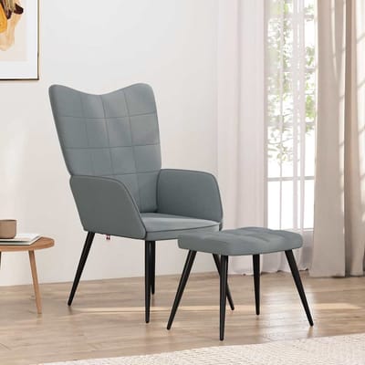 vidaXL - Relaxstoel - met - voetenbank - stof - lichtgrijs