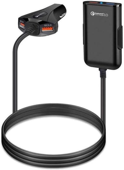 DrPhone PCC3 Multi Autolader Snellader DC12-32V + Oplader Qualcomm 3.0 - 12A / 60W voor / achterbank - 4 USB-poorten – Zwart