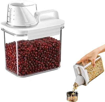 Dailygoods- Opbergdoos Luchtdicht - Opslagcontainer met Maatbeker - Graancontainer - Wasmiddelbox - Hondenvoerdoos - Transparant, Grote Capaciteit