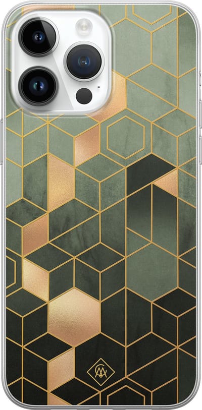 Casimoda® hoesje - Geschikt voor iPhone 14 Pro Max - Kubus Groen - Siliconen/TPU telefoonhoesje - Backcover - Geometrisch patroon - Groen
