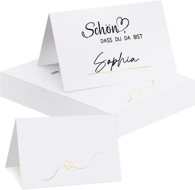 Pack of 60 Table Cards - Beautiful Dass Du Da Bister - 110 x 85 mm Plaatskaarten - Naamkaarten - Tafelkaarten voor Bruiloft - Verjaardag - Doopfeest