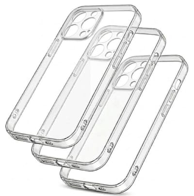 Transparant telefoon hoesje set van 3 geschikt voor iPhone 15 Pro – doorzichtige backcover met verhoogde randen en schokbestendige hoeken – unisex clear case set