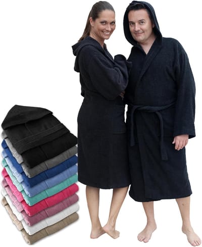 Badjas met capuchon, voor dames en heren, 100% katoenen badstof, 400 g, met riem, zakken, douche, zachte badjas, handdoek
