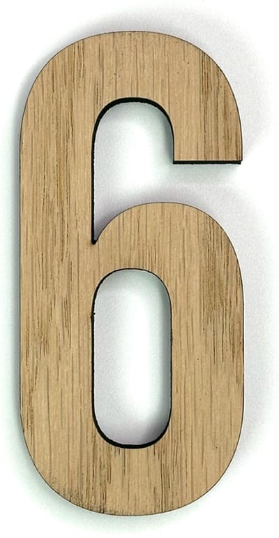 Houten cijfer 6 - 10 cm hoog