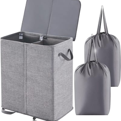 Dailygoods - Laundry Hamper with Removable Inner Bag 140L/136L, Double-compartment Laundry Basket, Laundry Basket with Lid and Storage Basket Suitable for Bathroom Bedroom and Laundry Room (Gray-S)